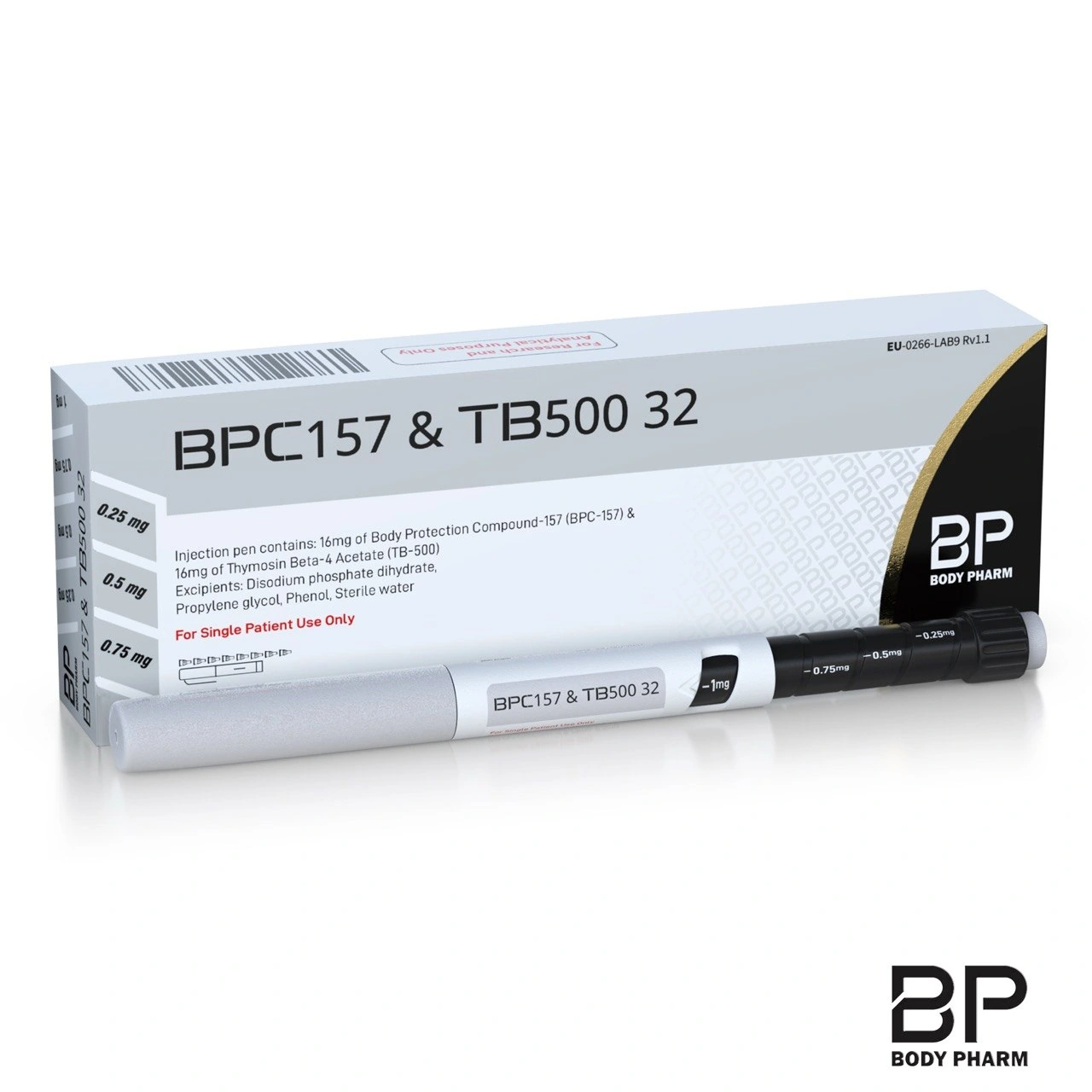 Body Pharm BPC-157 & TB-500 16 mg + 16 mg prefilled pen and labelled box