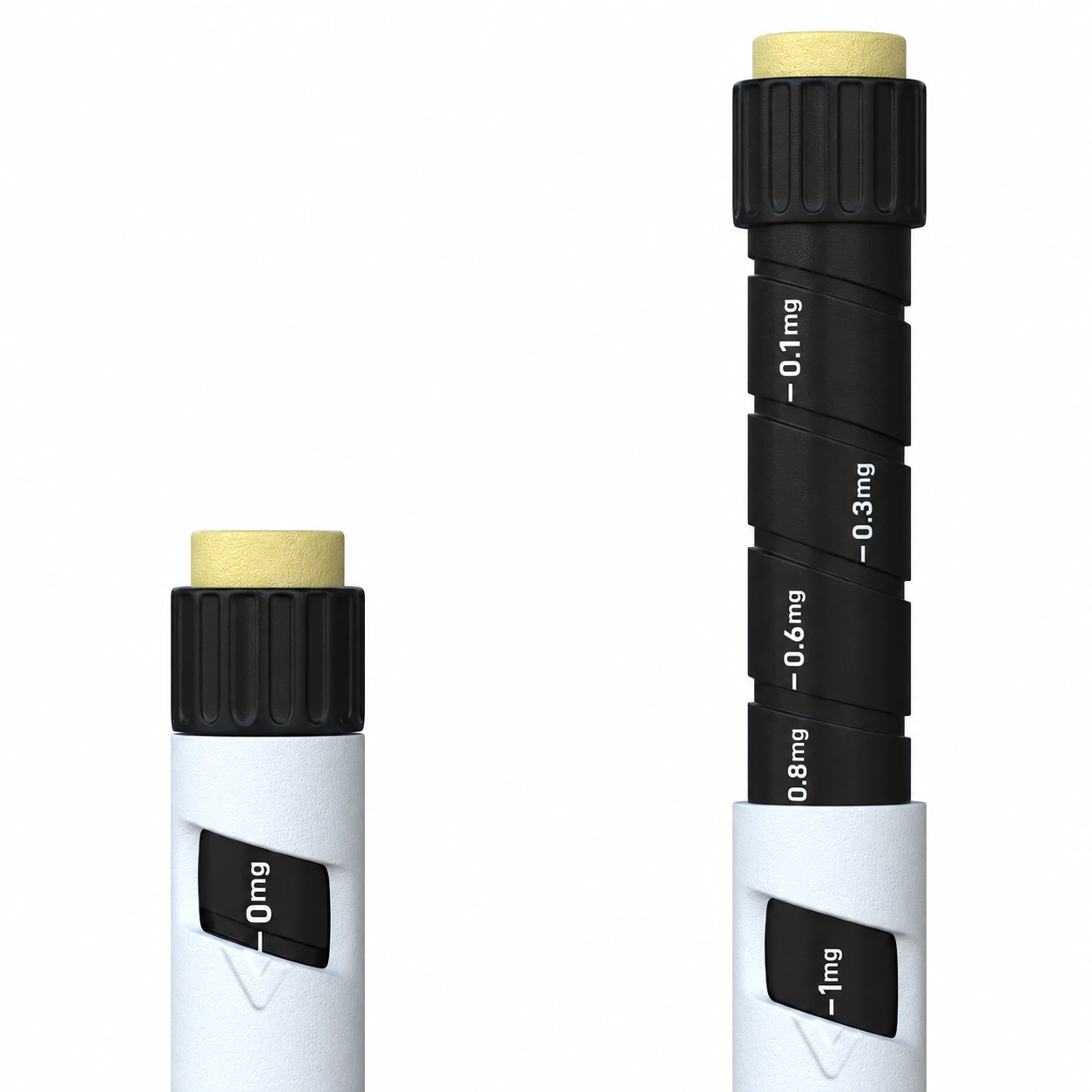 Melanotan II 20 mg pen dose dial and printed markings, close-up