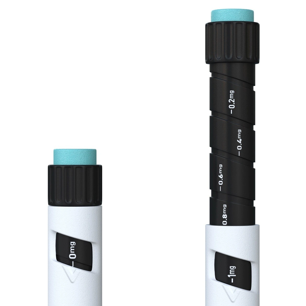 MOTS-C 32 mg pen dose dial and printed markings, close-up