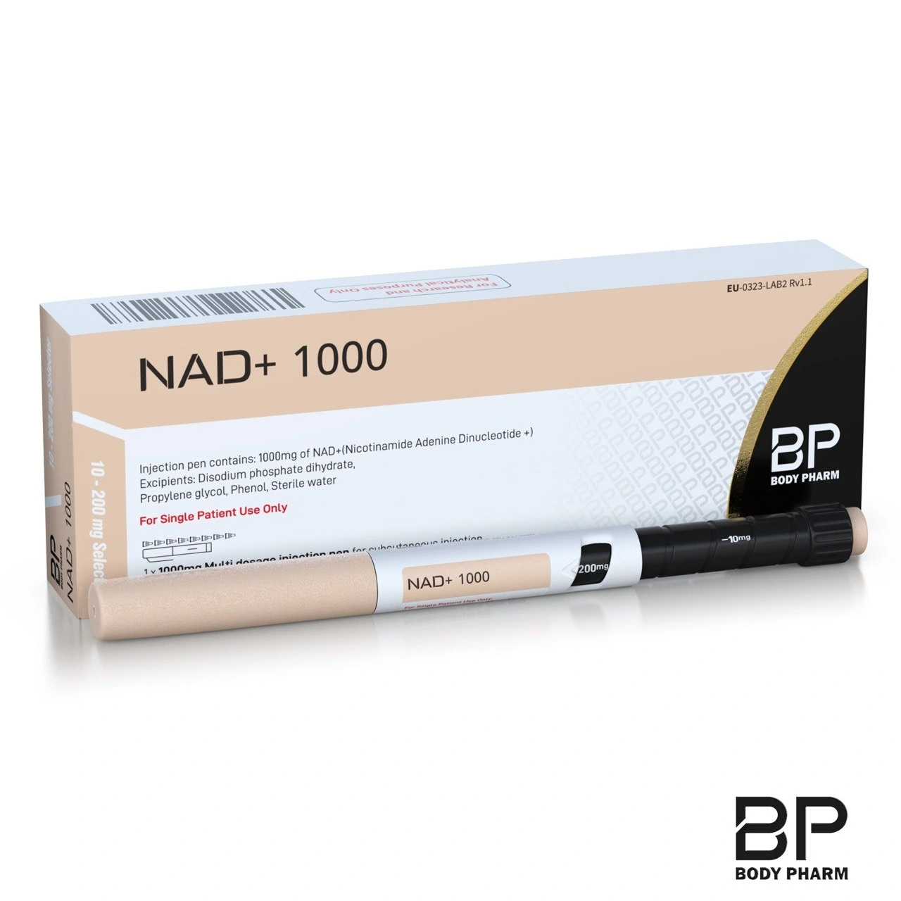Body Pharm NAD+ 1000 mg prefilled pen and labelled box