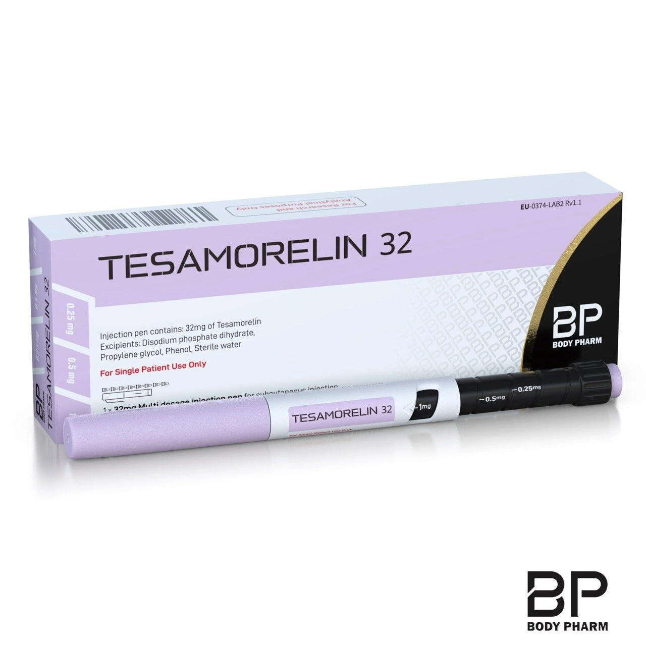 Body Pharm Tesamorelin 32 mg prefilled pen and labelled box