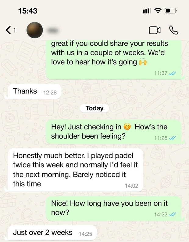 Customer WhatsApp feedback shared with Peptides in Bali, message 3