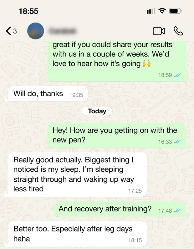 Customer WhatsApp feedback shared with Peptides in Bali, message 5